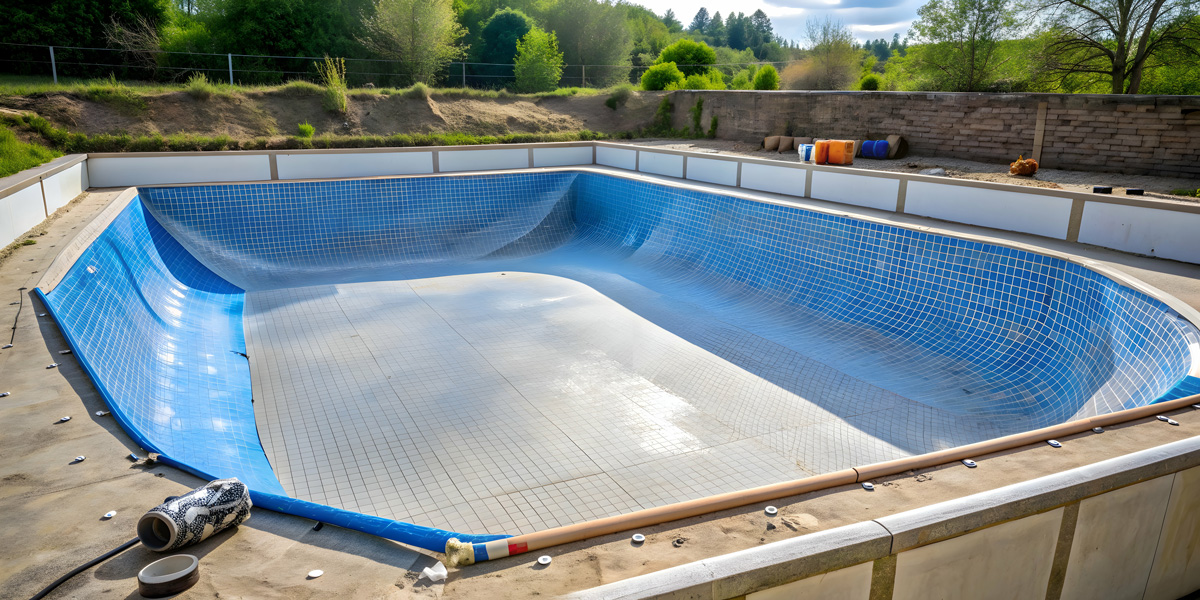 A pool under remodel in an El Paso backyard.